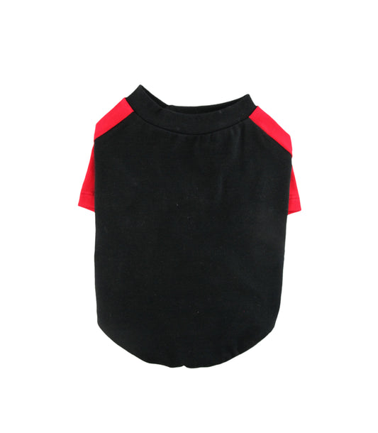 Black and Red Contrasting Raglan T-shirt, 95Cotton/ 5Spandex Jersey,  Dog Apparel