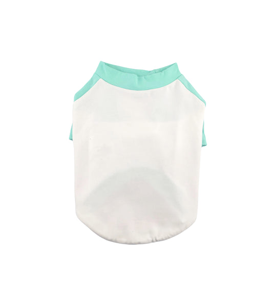 Mint and White Contrasting Raglan T-shirt, 95Cotton/ 5Spandex Jersey, Dog Apparel