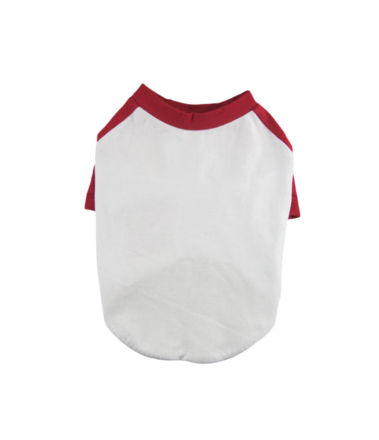 Red and White Contrasting Raglan T-shirt, 95Cotton/ 5Spandex Jersey,  Dog Apparel