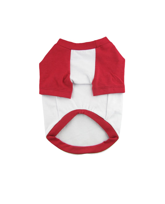 Red and White Contrasting Raglan T-shirt, 95Cotton/ 5Spandex Jersey,  Dog Apparel