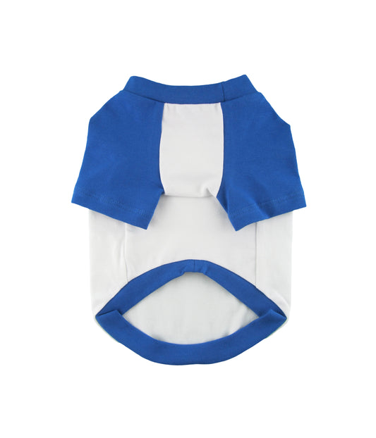 Royal Blue and White Contrasting Raglan T-shirt, 95 Cotton/5 Spandex Jersey, Dog Tee, Dog Apparel