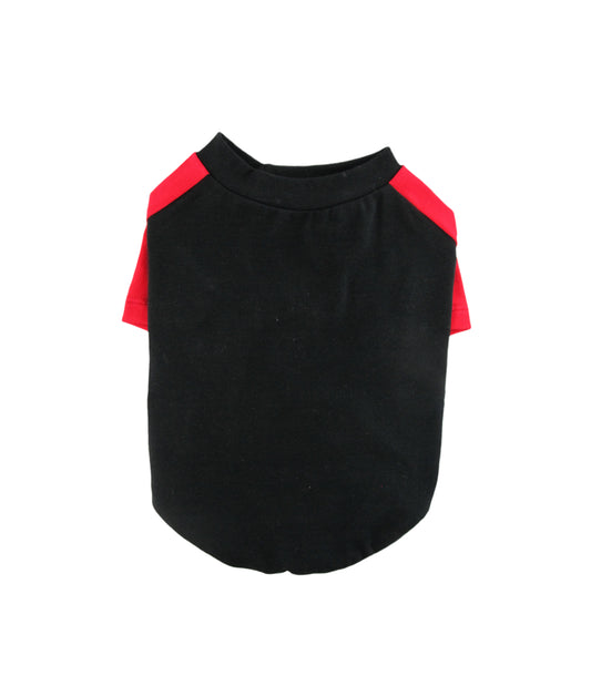 Black and Red Contrasting Raglan T-shirt, 95Cotton/ 5Spandex Jersey, Dog Apparel