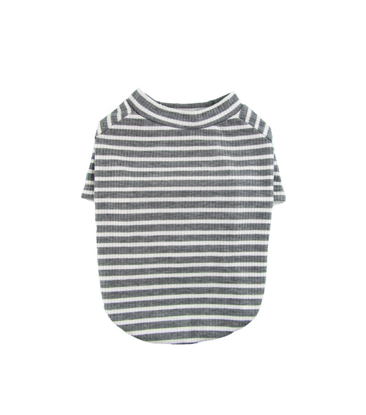 Gray & White Stripe 4x2 Rib Knit Tee, Dog Apparel