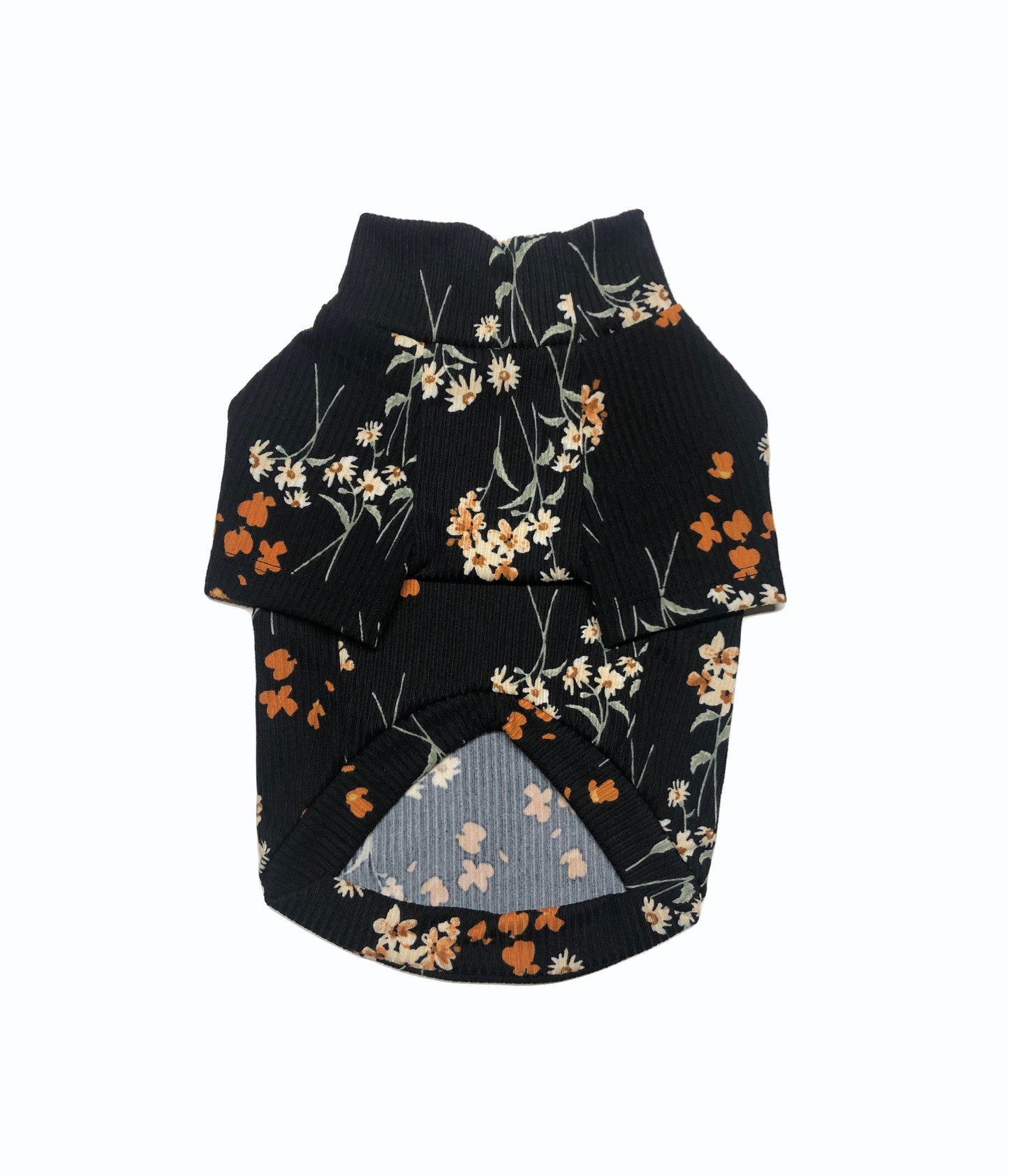 Black, Floral Print, Rib Knit Mock Neck Top, Dog Apparel