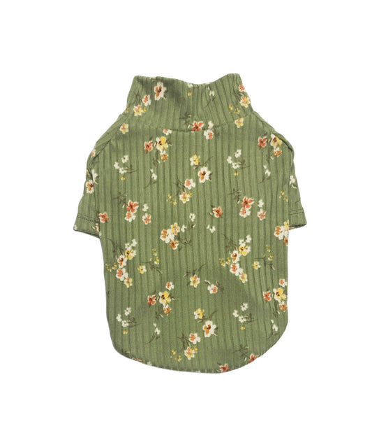 Floral Print, Rib Knit Mock Neck Top, Dog Apparel