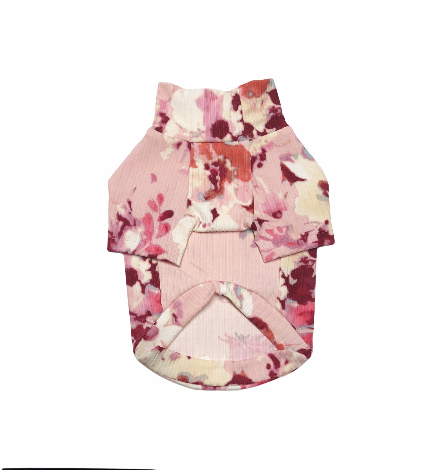 Pink, Floral Print, Rib Knit Mock Neck Top, Dog Apparel